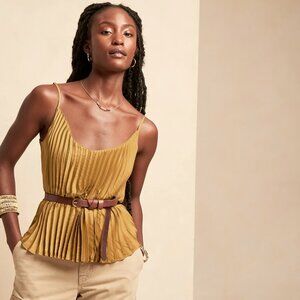 Banana Republic Gold Satin Pleated Cami Top, size S